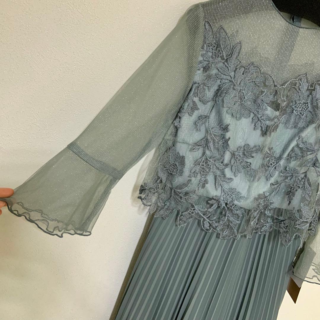 ドリードール メロースリーブ×プリーツドレス　ライトカーキ　グリーン　ミント　緑