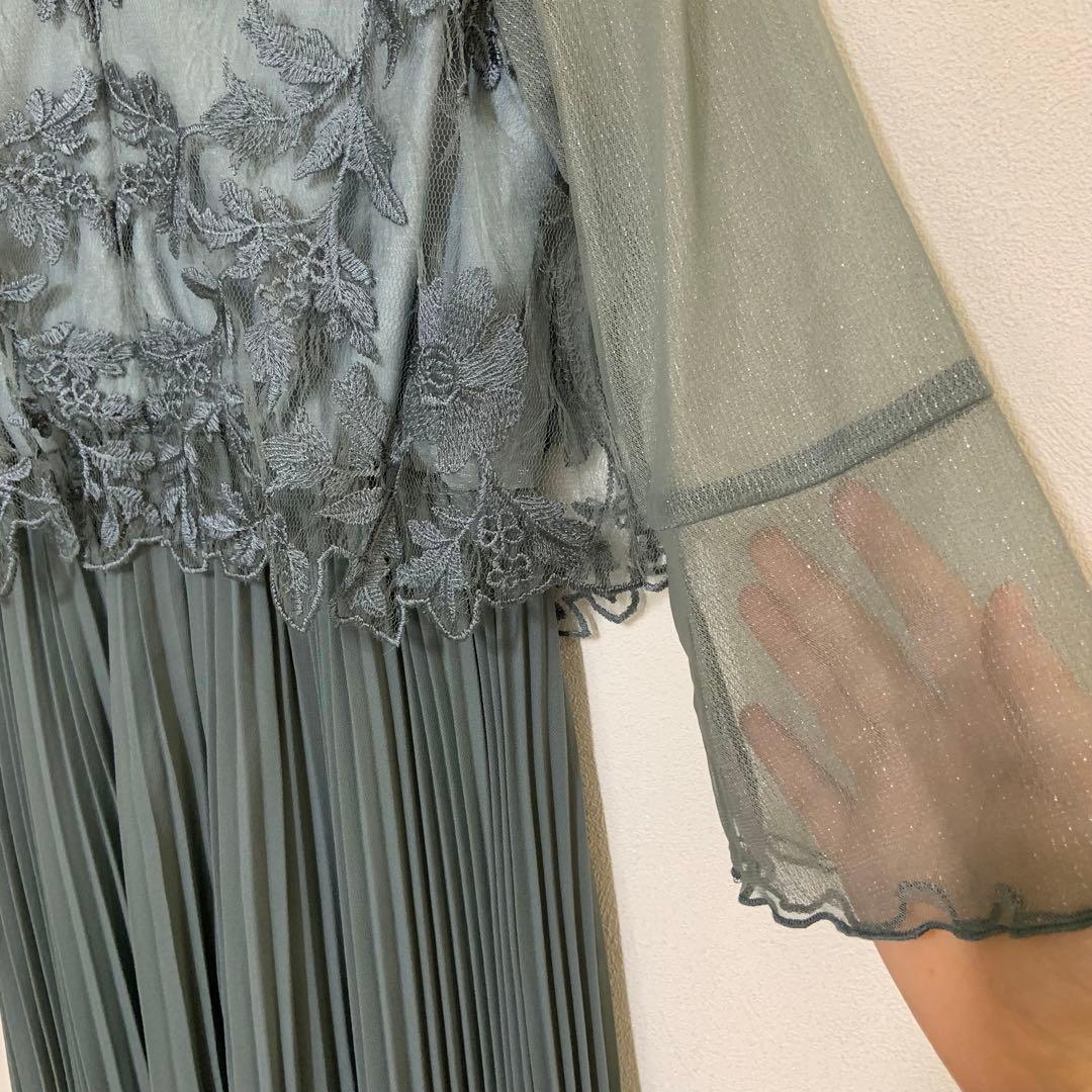 ドリードール メロースリーブ×プリーツドレス　ライトカーキ　グリーン　ミント　緑