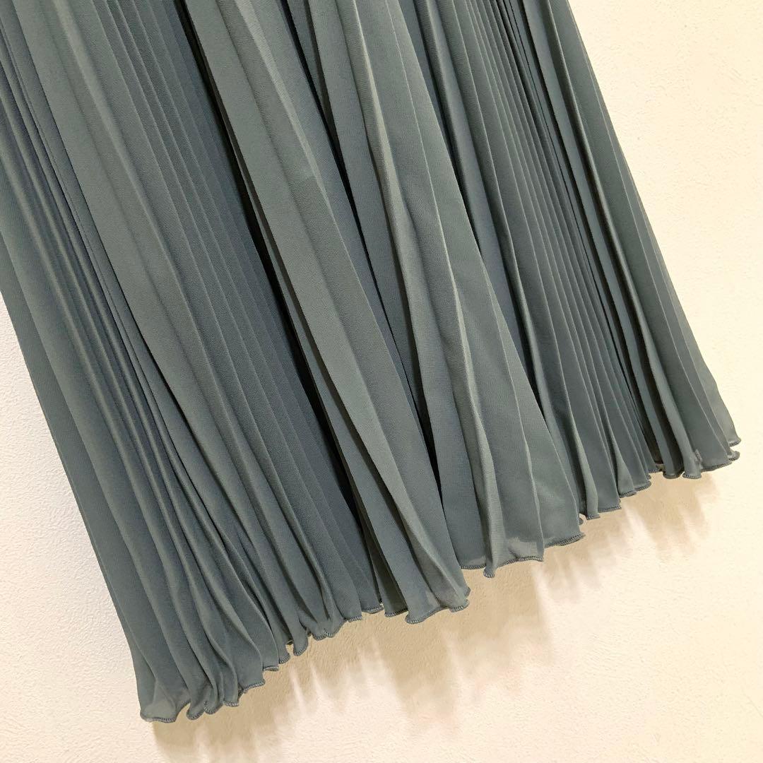 ドリードール メロースリーブ×プリーツドレス　ライトカーキ　グリーン　ミント　緑