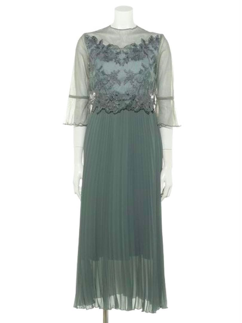 ドリードール メロースリーブ×プリーツドレス　ライトカーキ　グリーン　ミント　緑