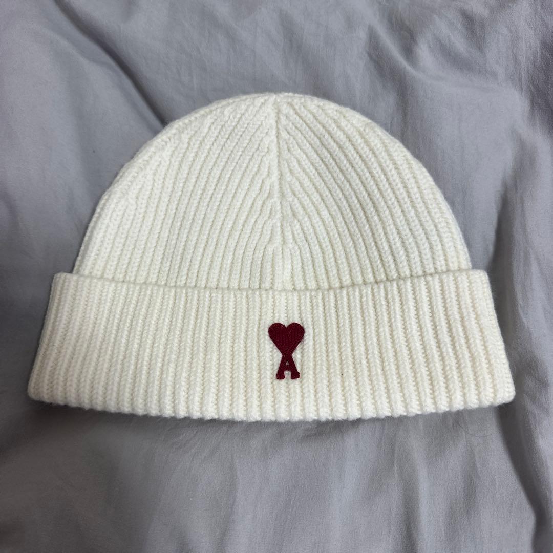 美品 AMI PARIS アミパリス ロゴ刺繍 ニットキャップ ニット帽子