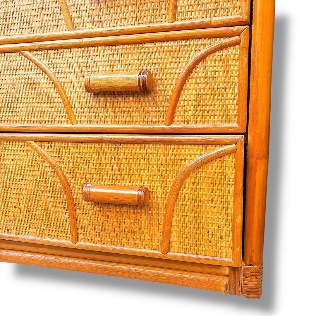美品 ラタン調 籐 タンス チェスト 5段収納家具 ナチュラル 引き出し6個
