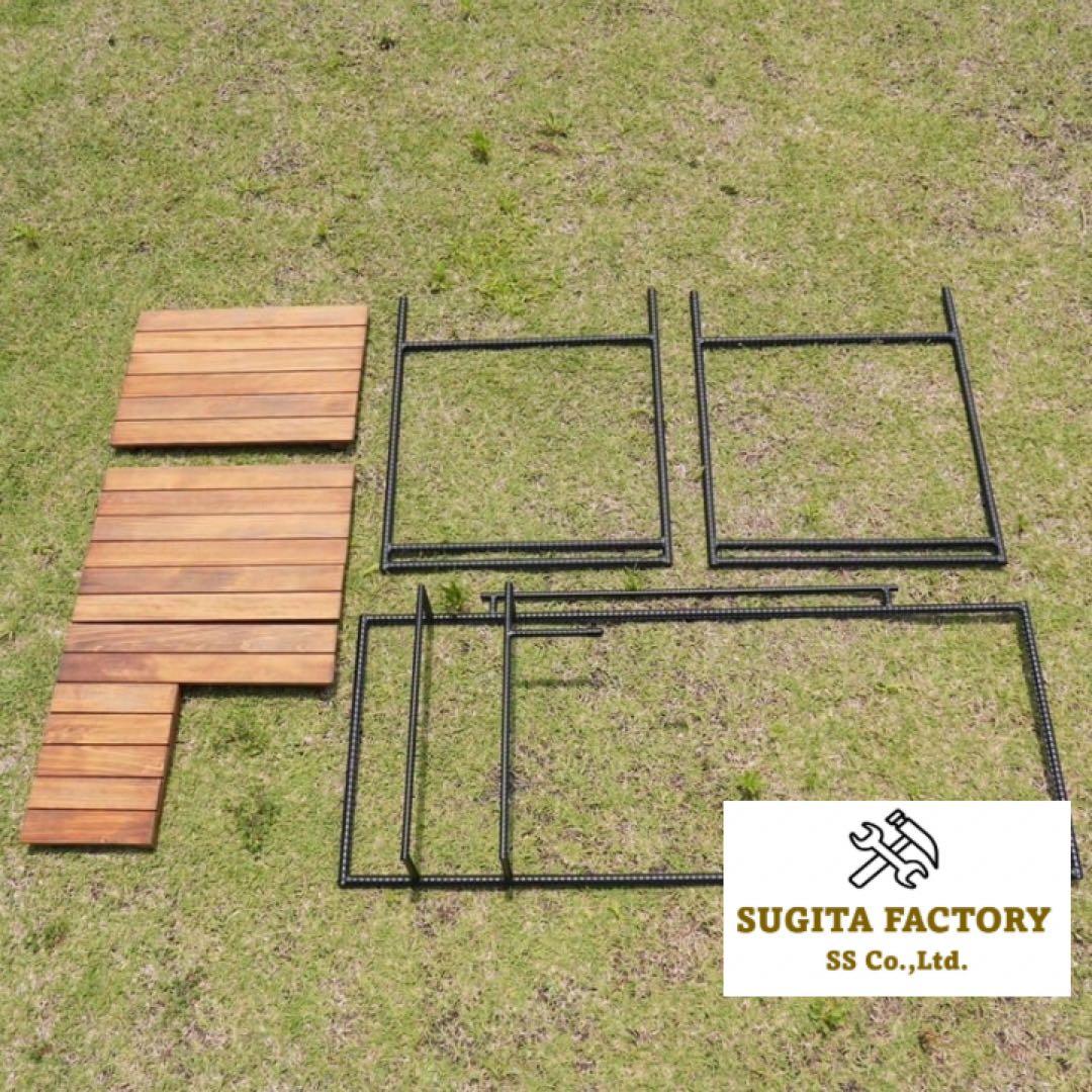 檜無垢材　細板　タフまるJr対応アイアンテーブル　キャンプテーブル　L型