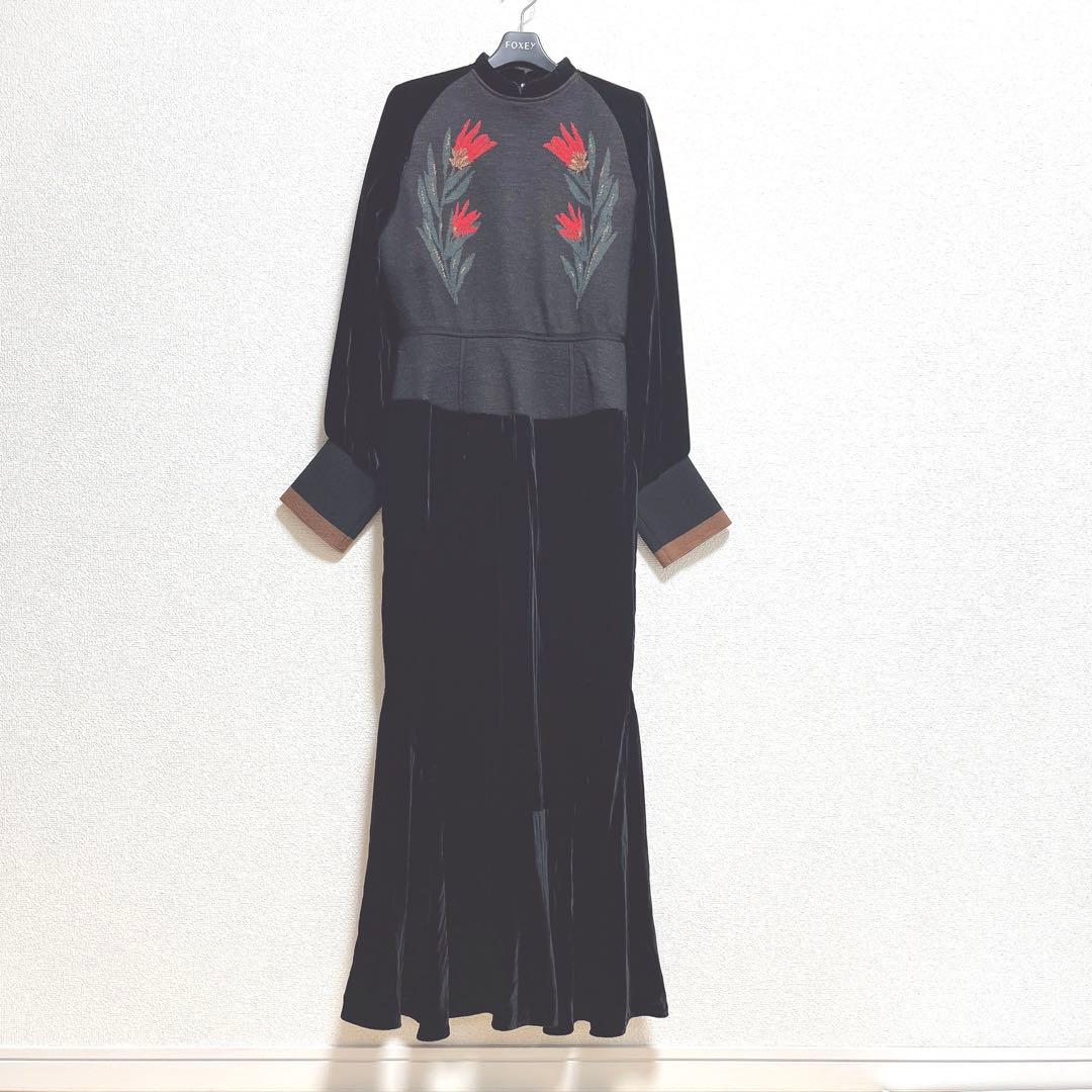 LOKITHO ロキト◆ベロア×ボタニカルニット ロングワンピース