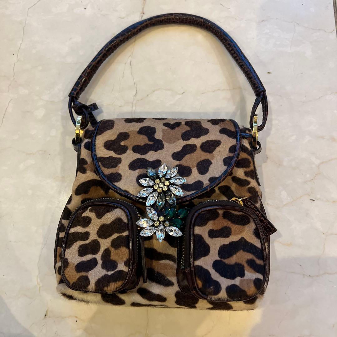 ブルマリン　ヒョウ柄ビジュー付きハンドバッグ