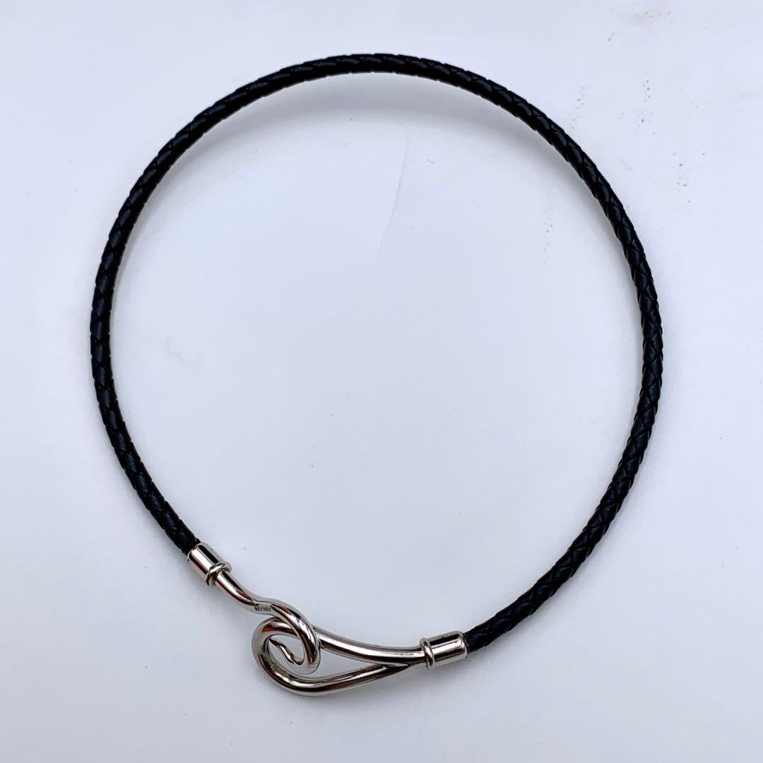 エルメス ジャンボ チョーカー 編み込み2連ブレスレット シルバー 黒レザー