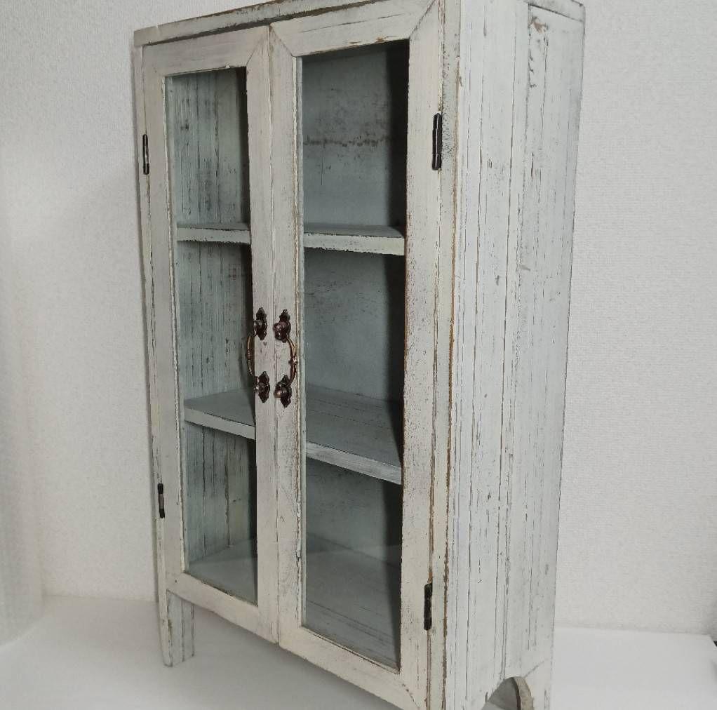 木製 アンティーク ディスプレイケース 飾り棚 食器棚 多目的 シャビ―シック