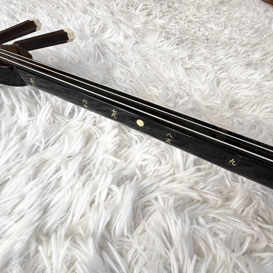 【極美品】三線 沖縄三線 本蛇皮 黒塗り 張り本皮 ソフトケース付き 付属品多数