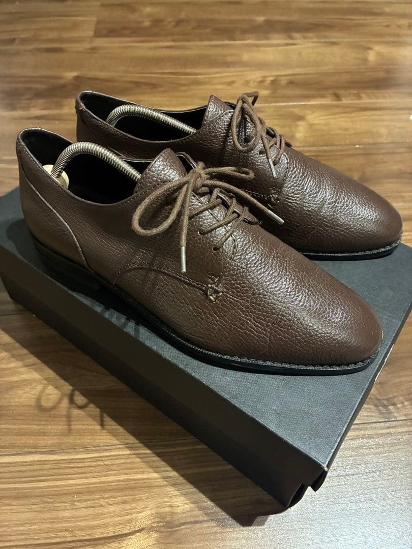 【美品】コーチ シボ革 プレーントゥ グラハムダービーシューズ 26cm 茶