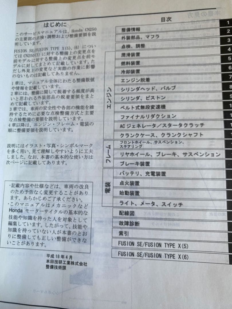 HONDAフュージョン/SE/TypeXサービスマニュアル、メンテナンス部品多数