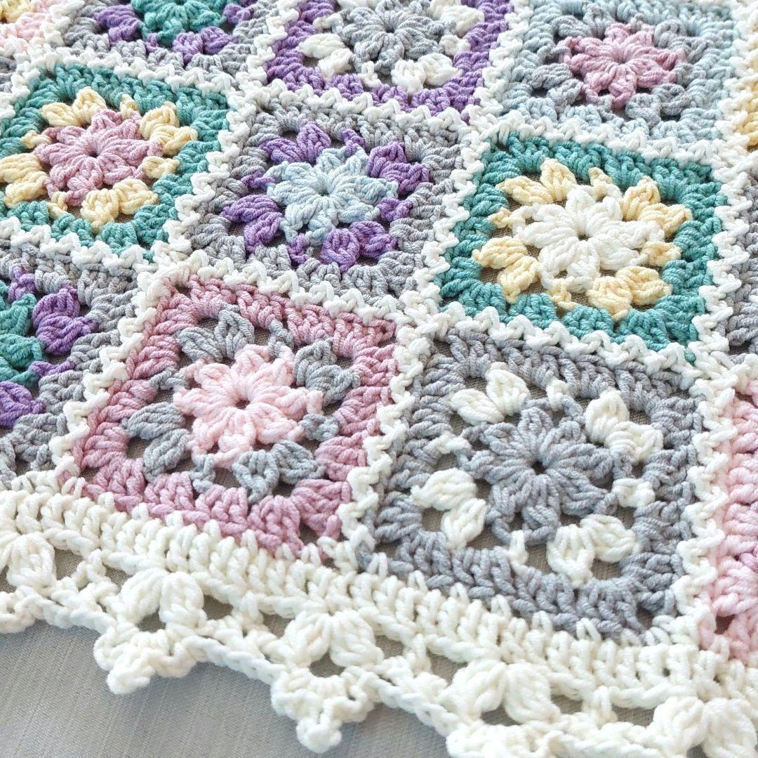 モチーフ編みブランケット ひざ掛け ハンドメイド