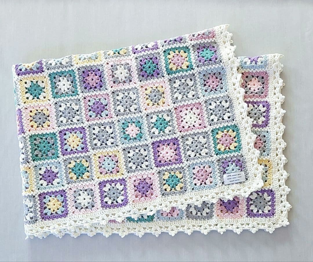 モチーフ編みブランケット ひざ掛け ハンドメイド