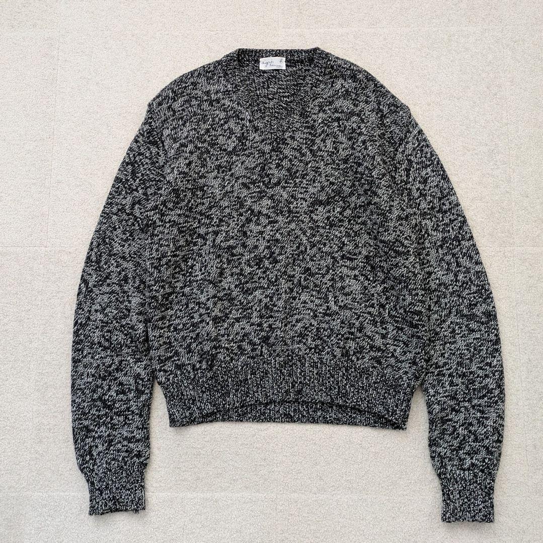 アニエスベーオム　フランス製　メランジVネックニット　ウール100%