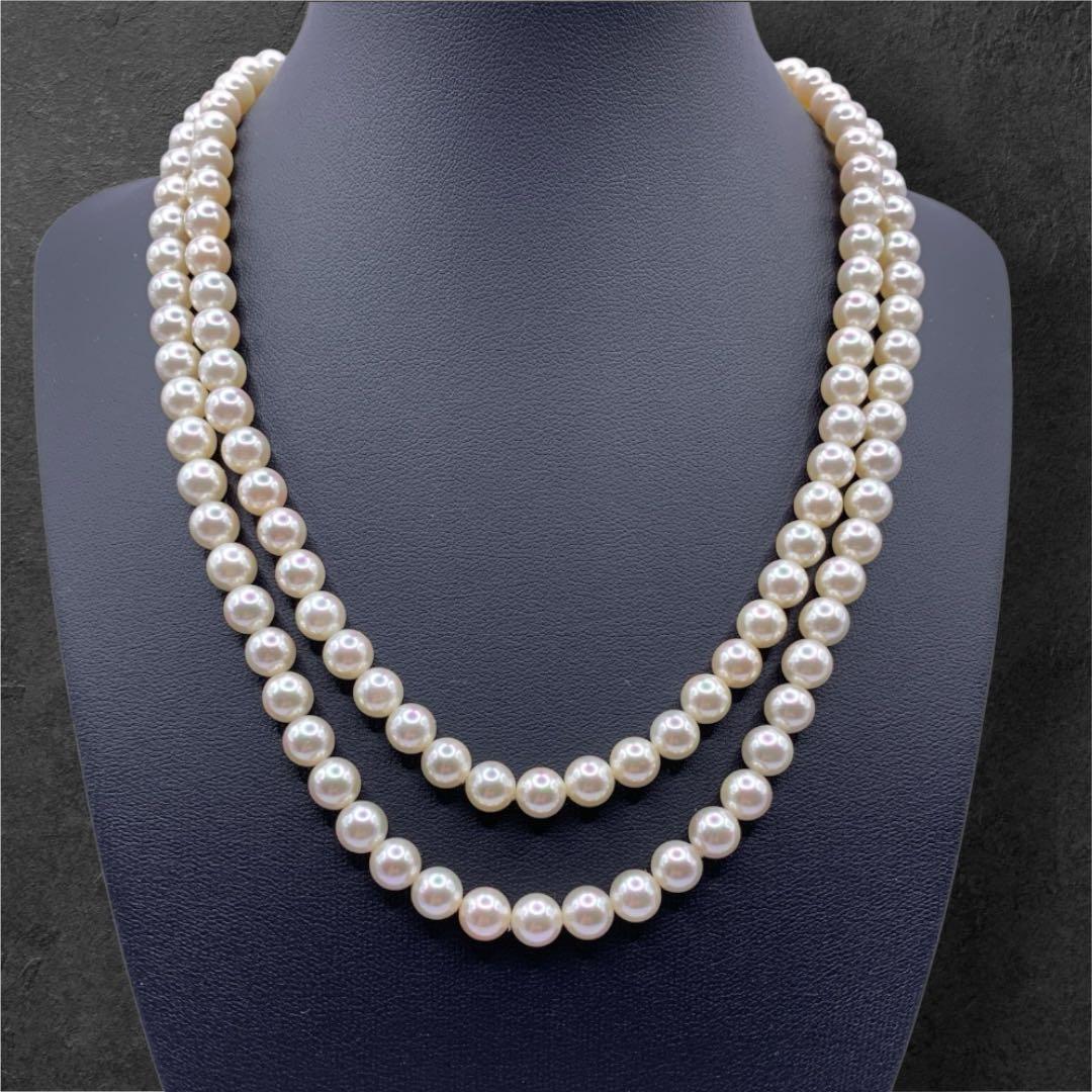 美品　テリ強　本真珠　ホワイトパール　2連ネックレス　SILVER刻印