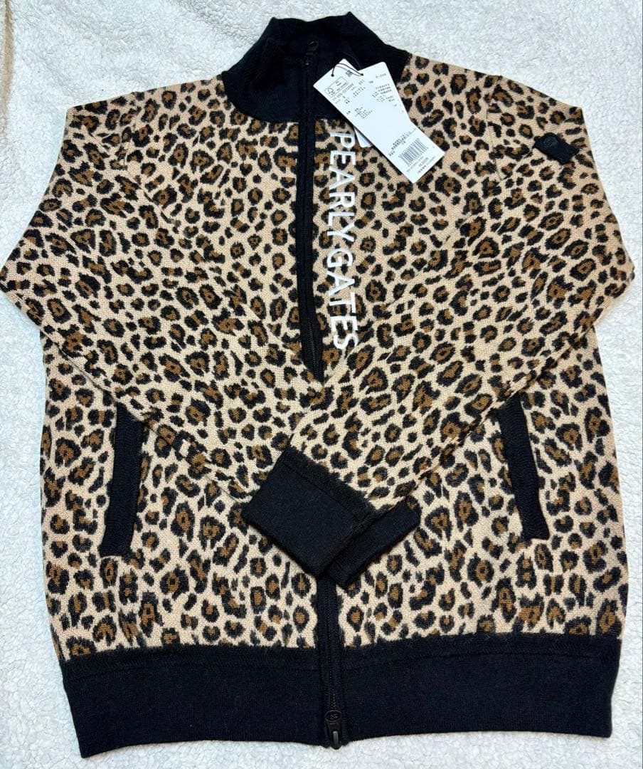 新品 パーリーゲイツ カシミヤ　ニット フルジップ レオパード サイズ0
