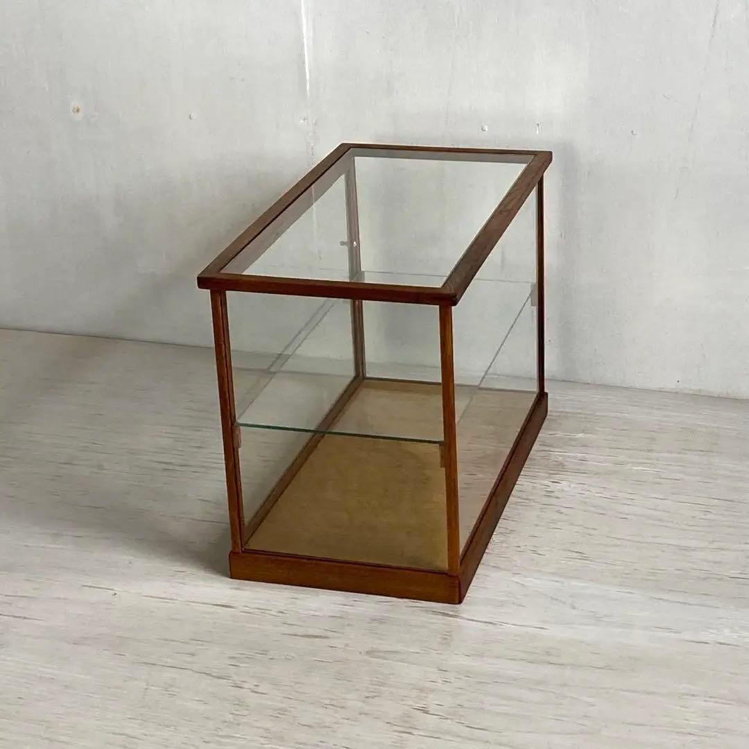 古い木製 ガラスケース 2段 卓上 ショーケース 展示ケース 店舗什器
