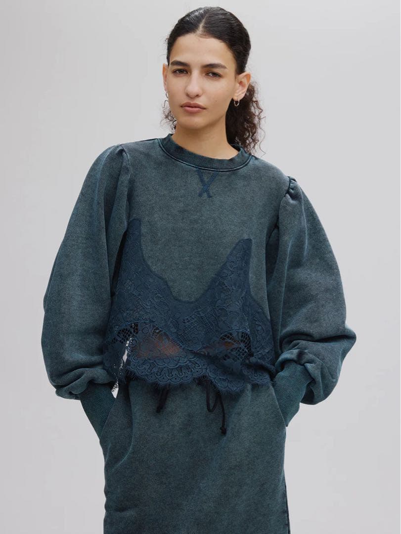 トップス Ameri CHEMICAL OVERDYE LACE SWEAT TOP