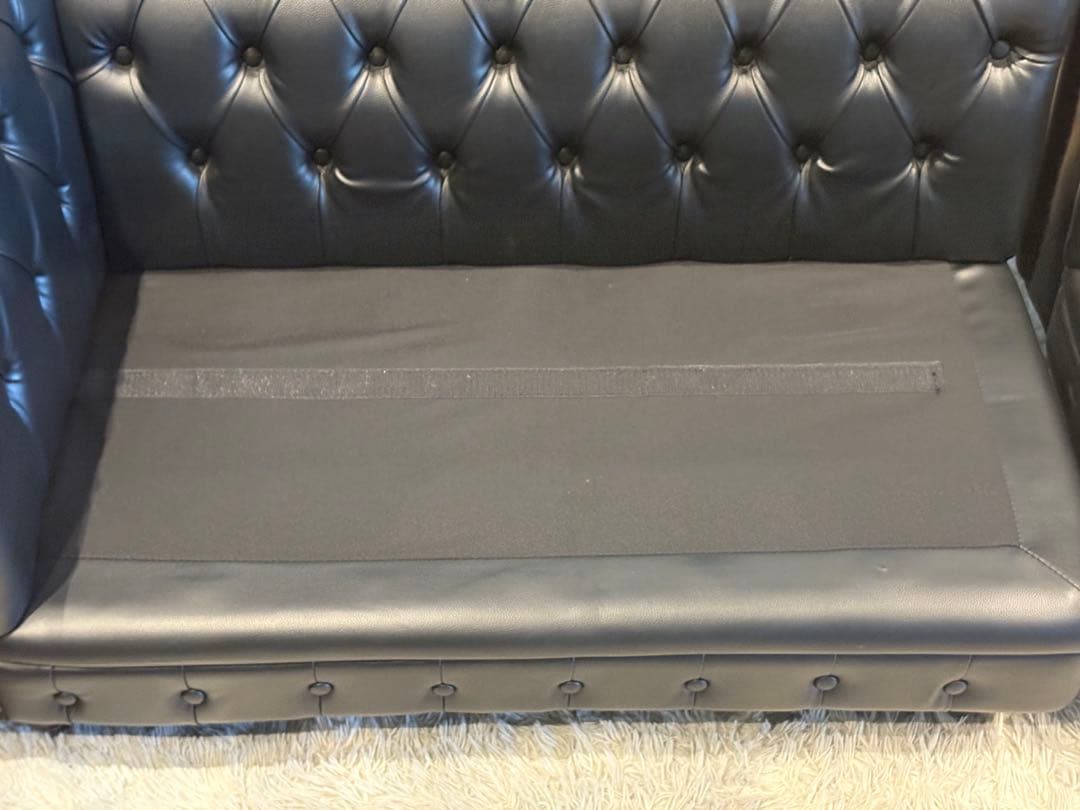 ヴィンセント　ボタンダウン　ソファ　アンティーク　レザー　ブラック IZZ