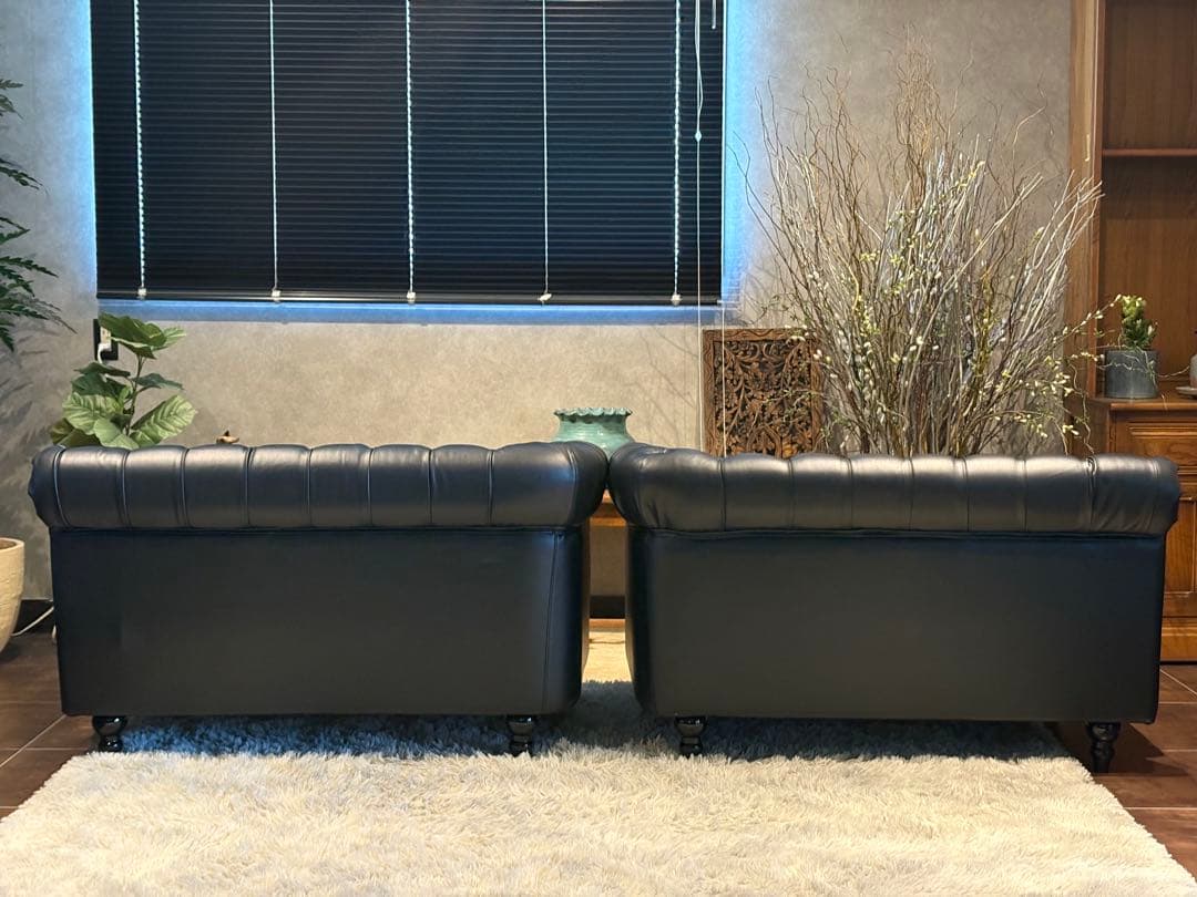 ヴィンセント　ボタンダウン　ソファ　アンティーク　レザー　ブラック IZZ