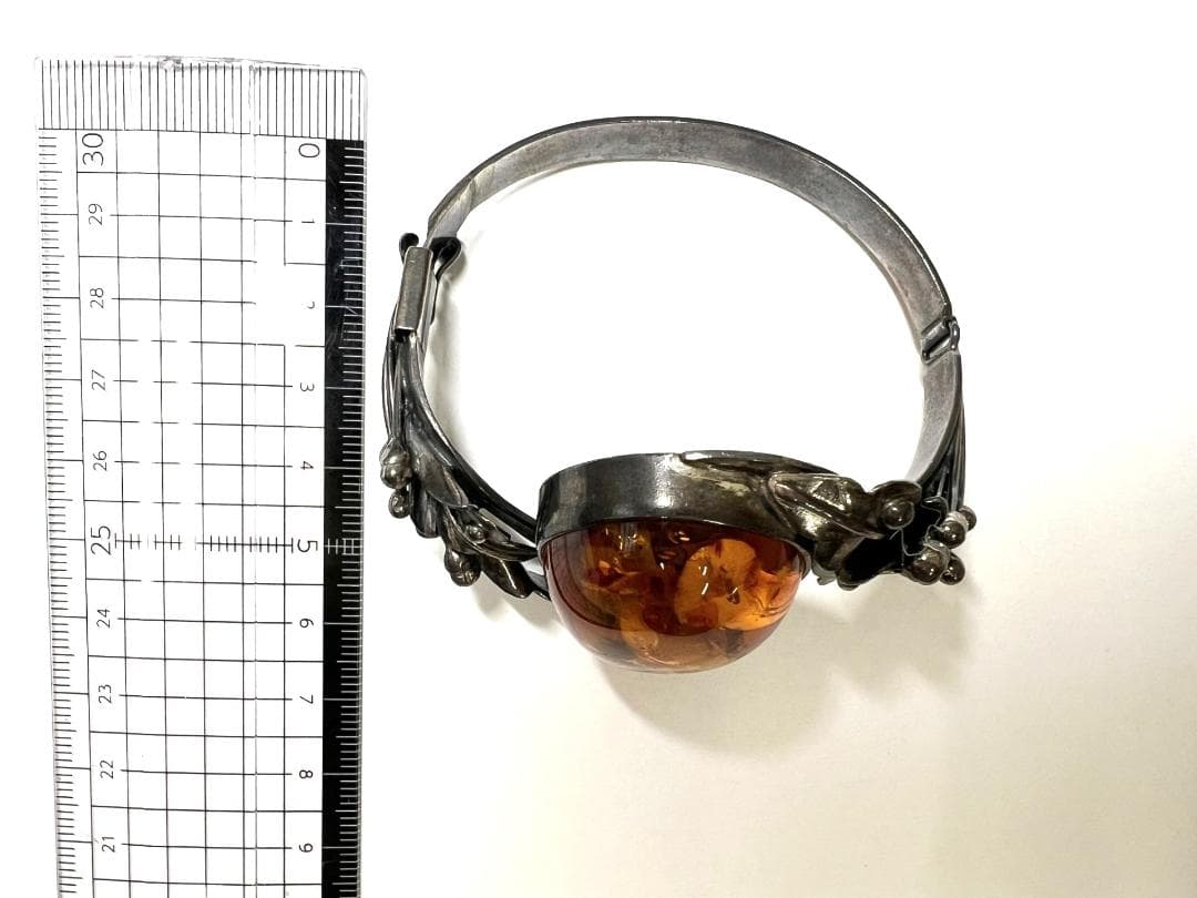 シルバー【925】アンティーク ヴィンテージ 琥珀 バングル ブレスレット