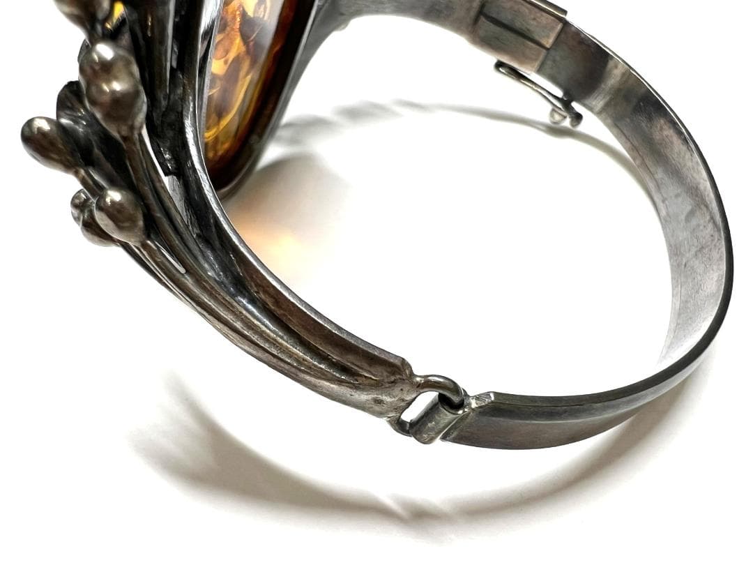 シルバー【925】アンティーク ヴィンテージ 琥珀 バングル ブレスレット