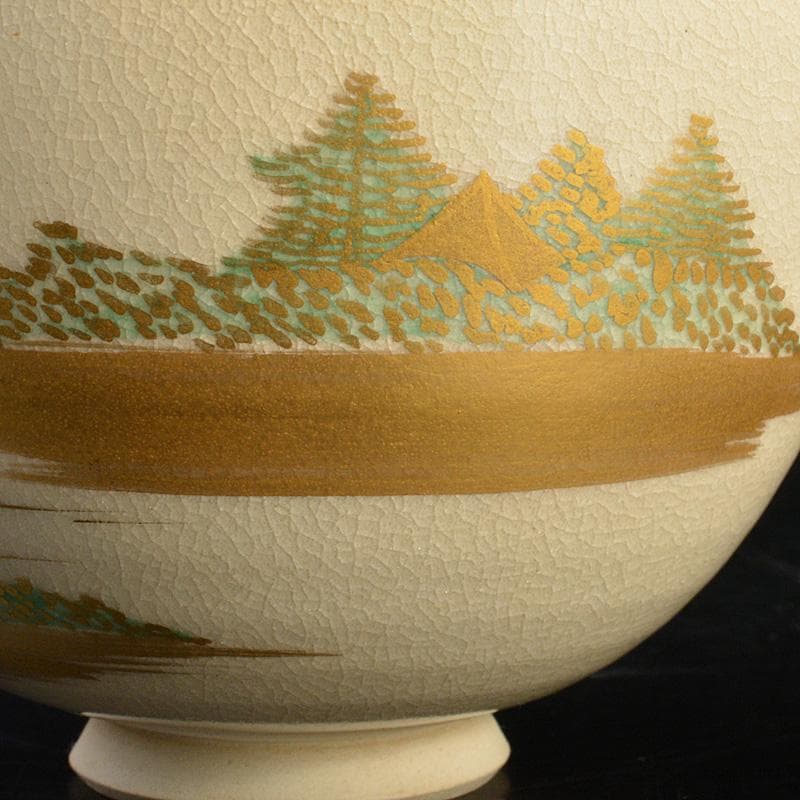 のらぴねこ　清閑寺窯　杉田祥平造　色絵仁清瀬田川　茶碗　共箱　V　6688