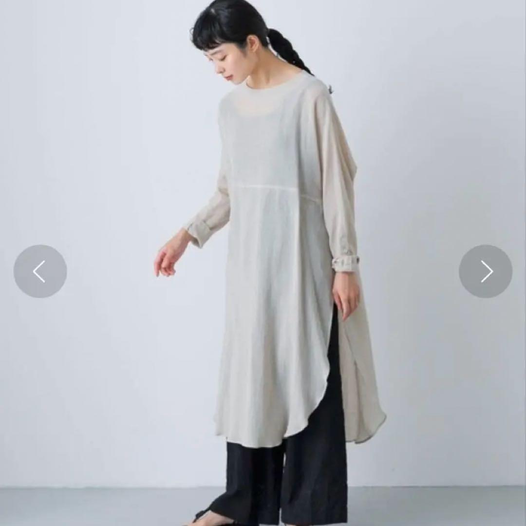【美品】かぐれ　ガーゼロングチュニック　ベージュ　グレージュ