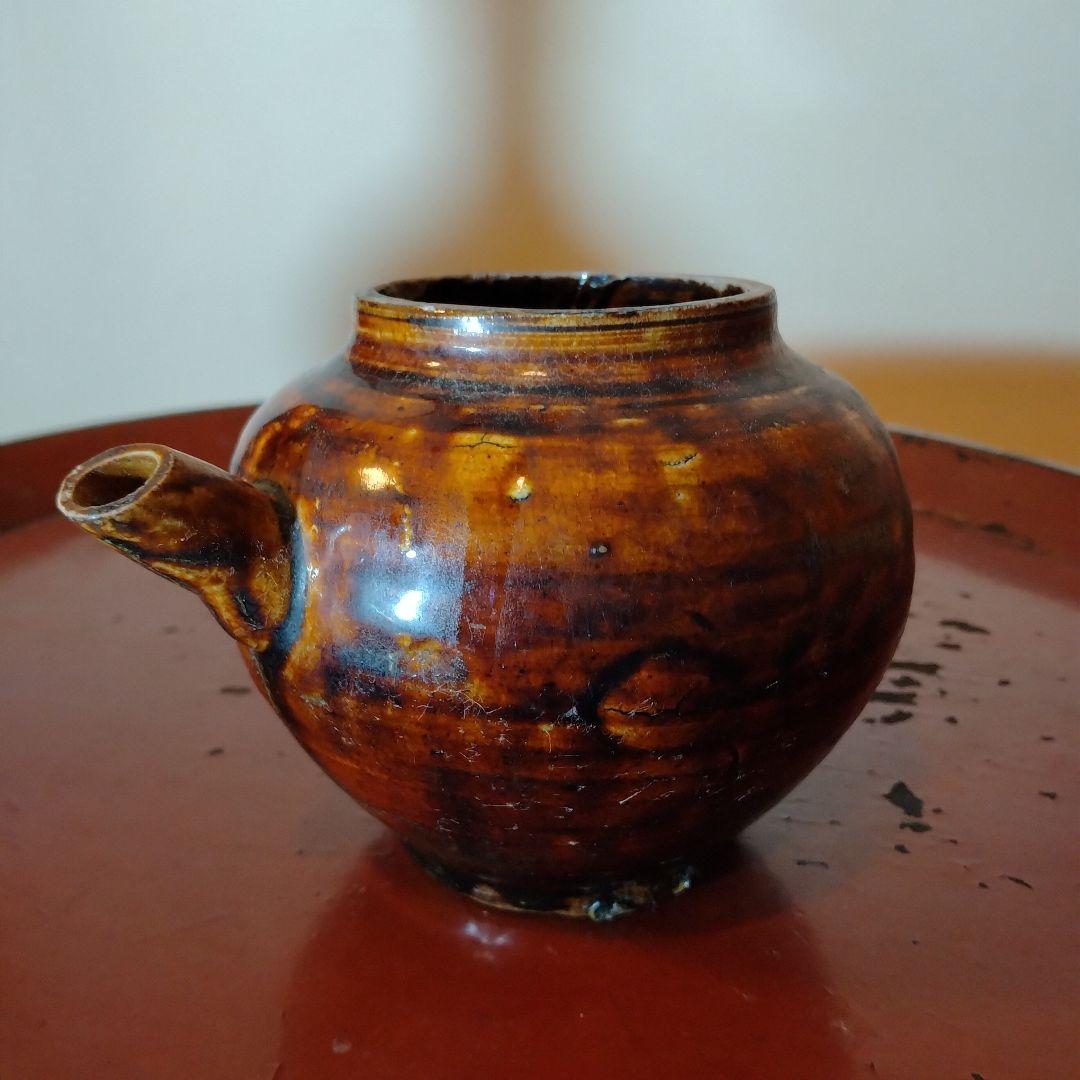 李朝　飴釉　水柱 小壺