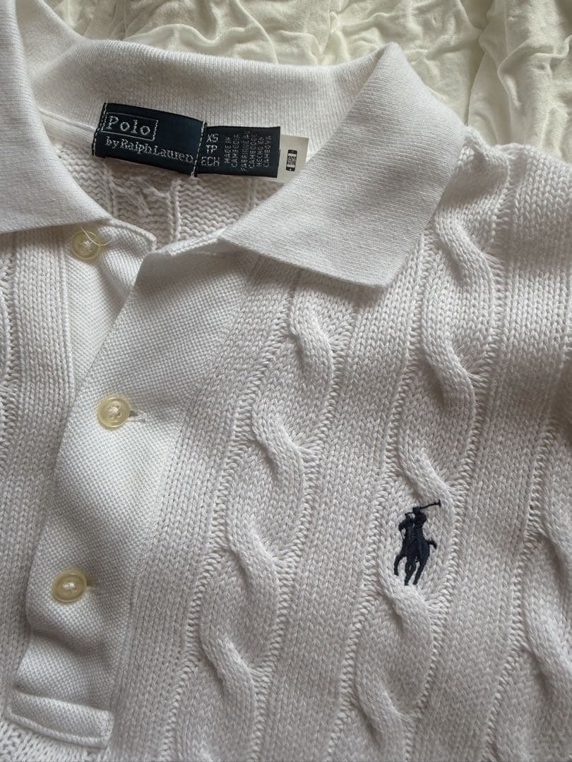 美品 ラルフローレン ケーブルニット コットン ロングスリーブ ポロシャツ