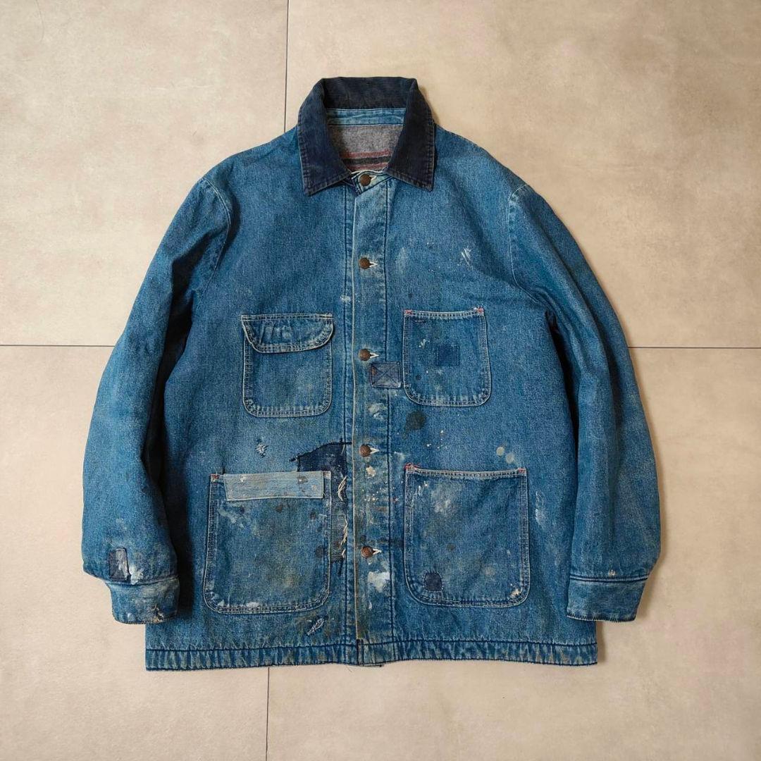 ビンテージ デニム カバーオール パッチワークリペア ブランケットライナー付