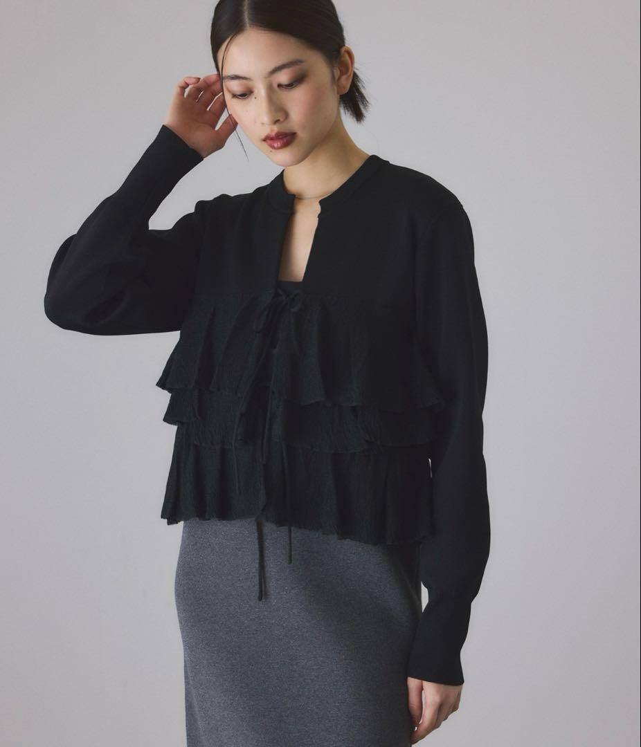 アダムエロペ　サステナブル　フリルカーディガン　ブラック　未使用　フリーサイズ