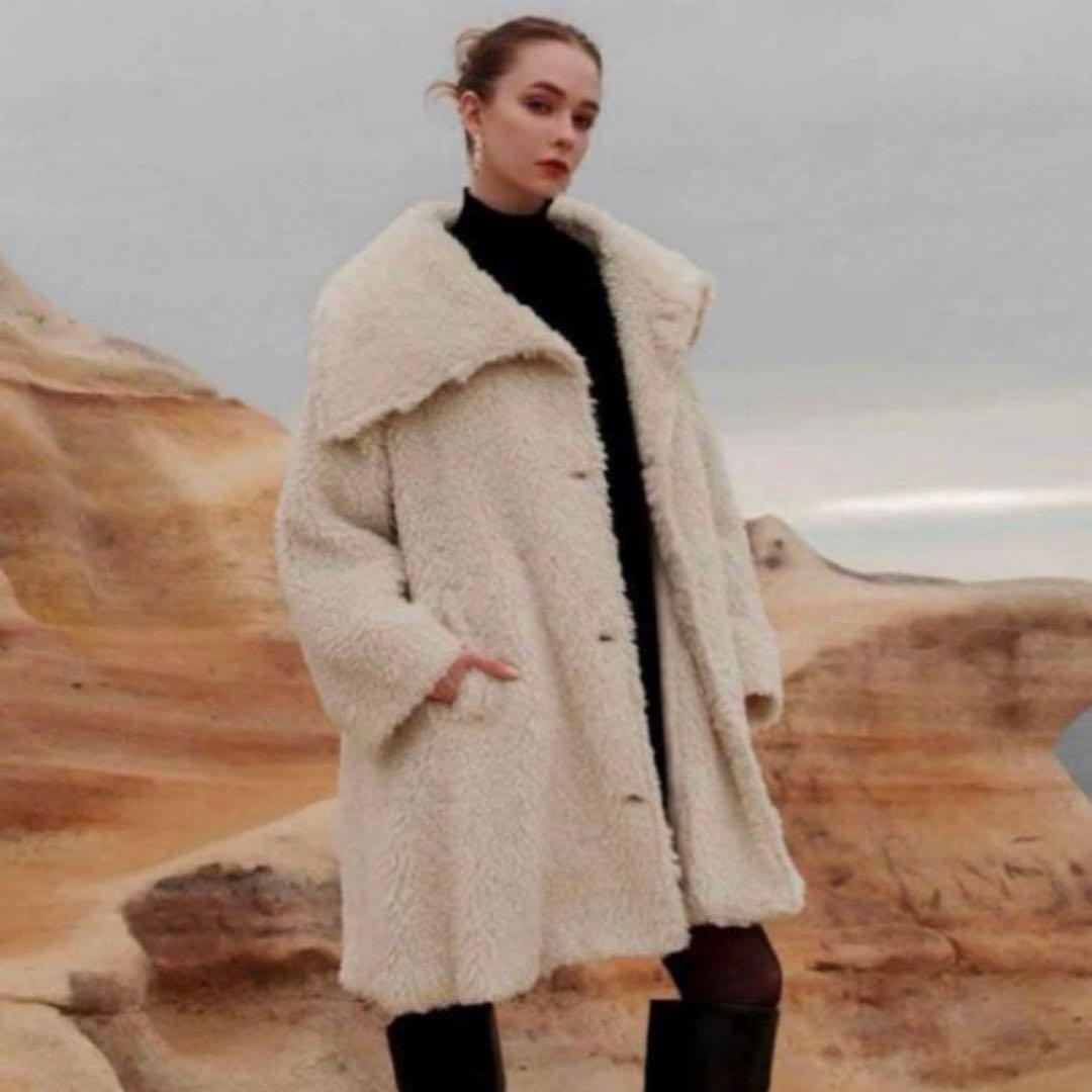 Acka. layered collar boa coat アイボリーsize1