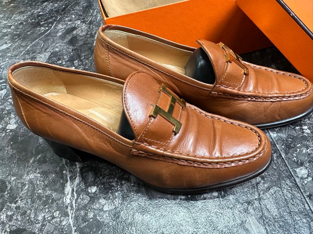 年末セール処分HERMES 37ブラウンレザー ローファー