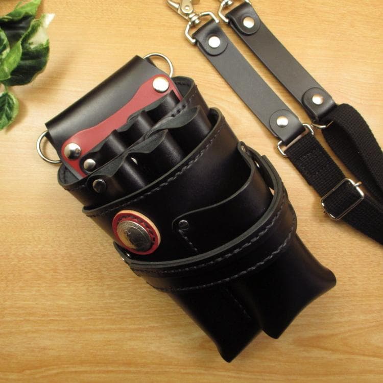 ブラック　６丁(バリカン用ポケット)本革シザーケース　SCA-241/CKA