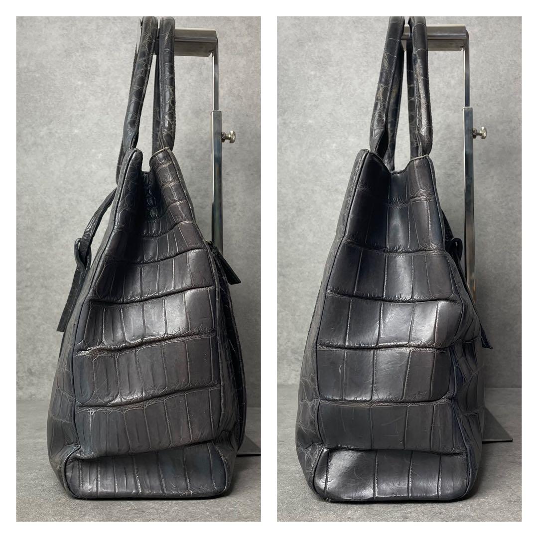 極希少 JRAクロコダイル マット トートバッグ センター取り グレー