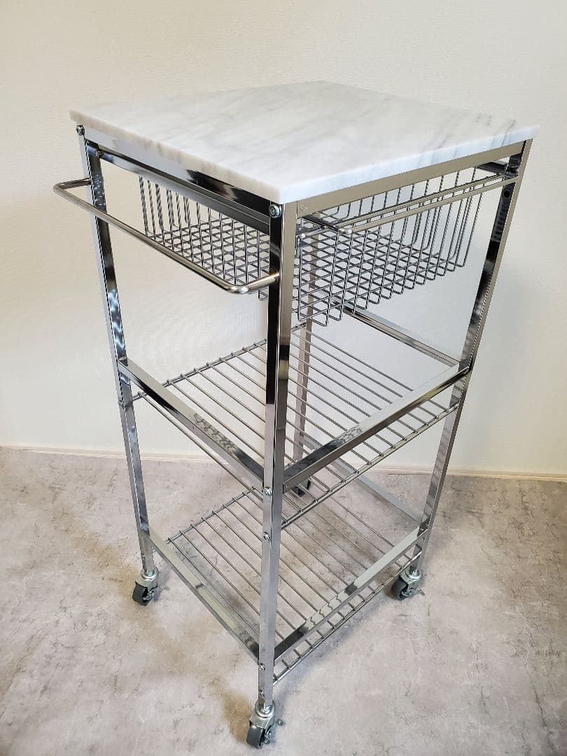 マーブルトップトローリー　大理石天板 スチール製キッチンワゴン　S