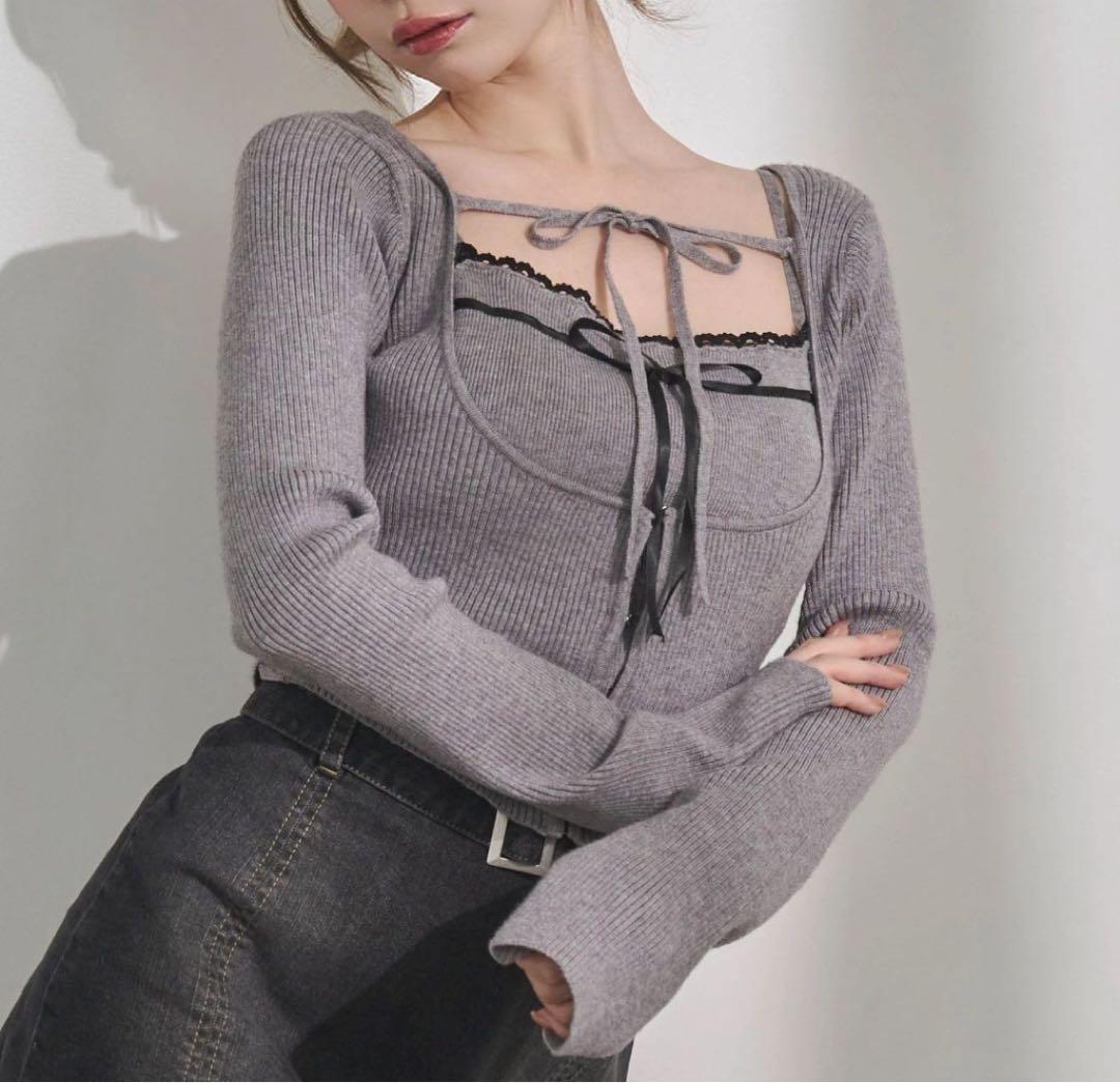 EATME バイカラーキャミニットアンサンブル グレー