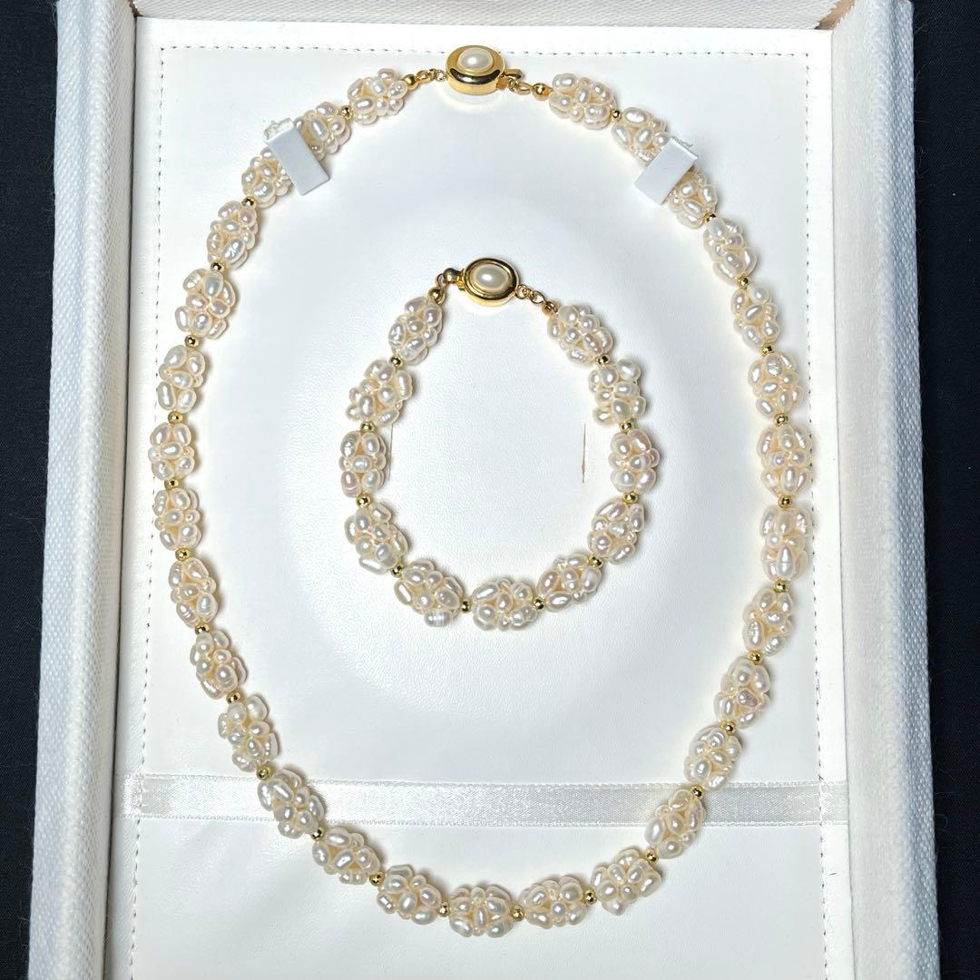 高級 ベビーパール 本真珠 ネックレス ブレスレット 5.0〜6.2㎜ M695