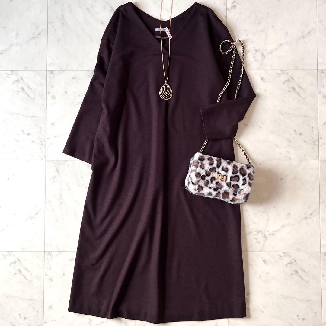 美品♪セオリーリュクス ウールVネックワンピース 38 バーガンディ 日本製