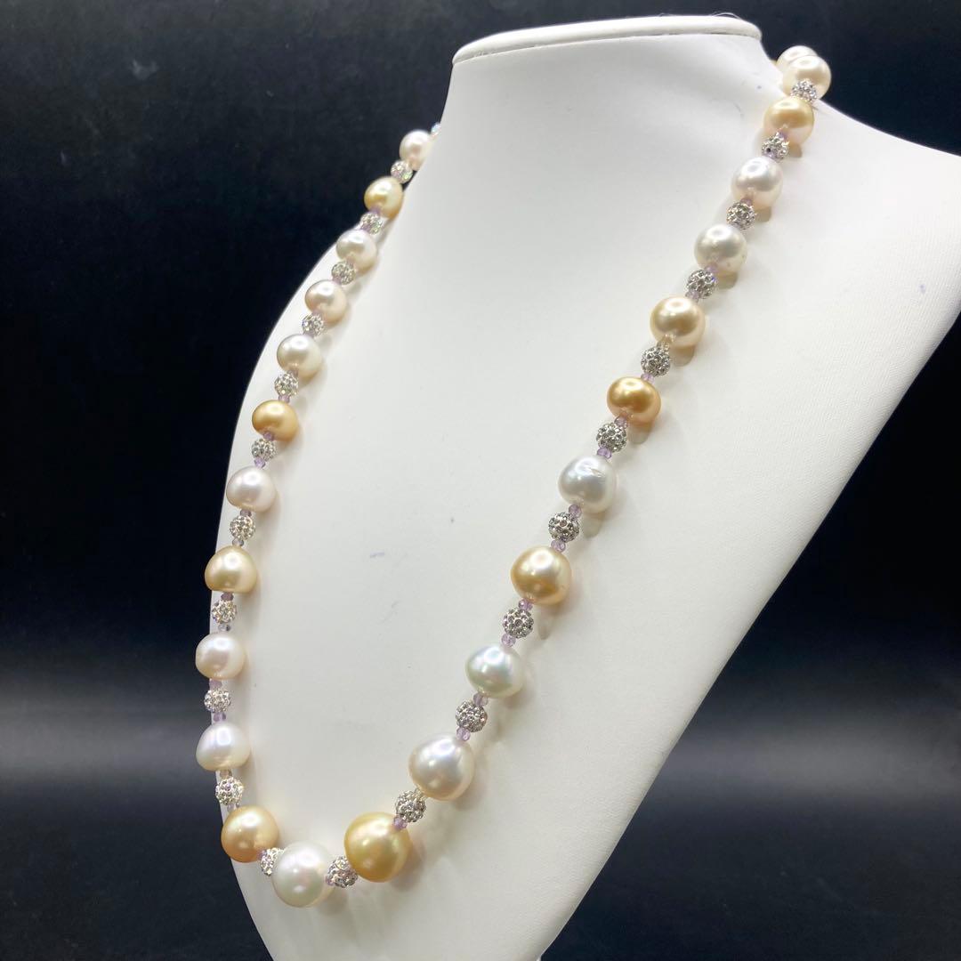 B【美品】南洋パール バロック　真珠　ネックレス マルチカラー