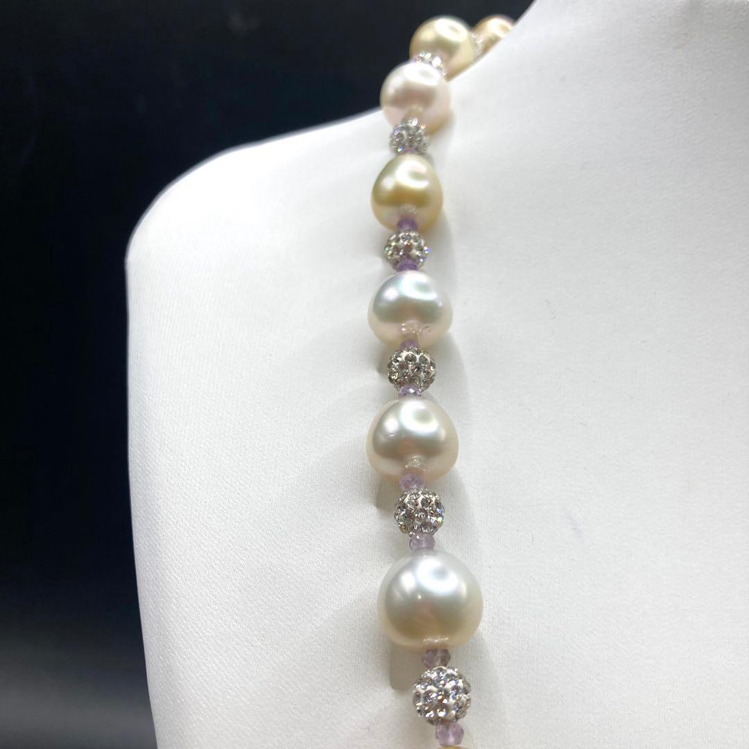 B【美品】南洋パール バロック　真珠　ネックレス マルチカラー