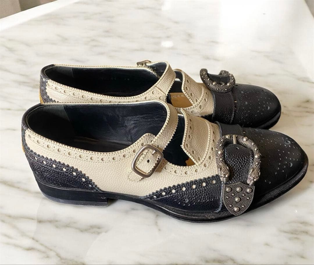 【美品✨】GUCCI グッチ ケルコアブローグモンクシューズ レザー バイカラー