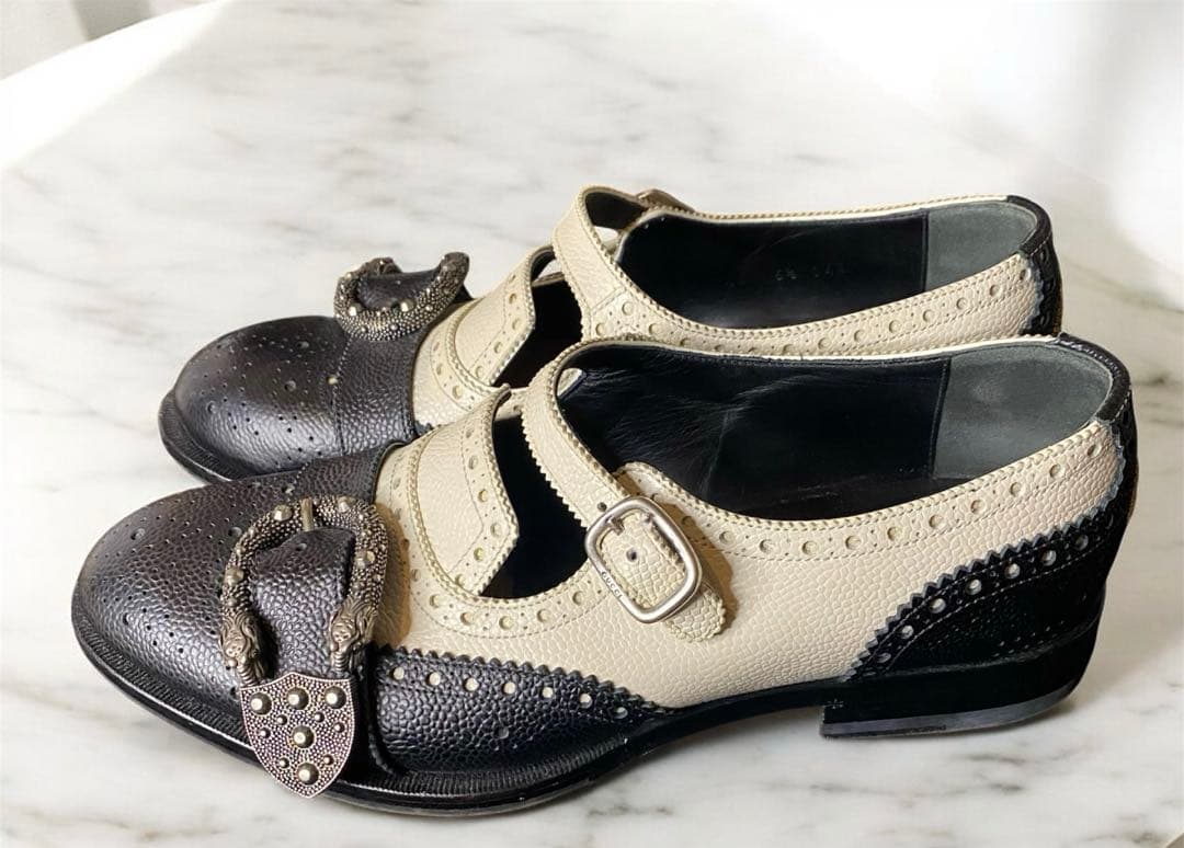 【美品✨】GUCCI グッチ ケルコアブローグモンクシューズ レザー バイカラー