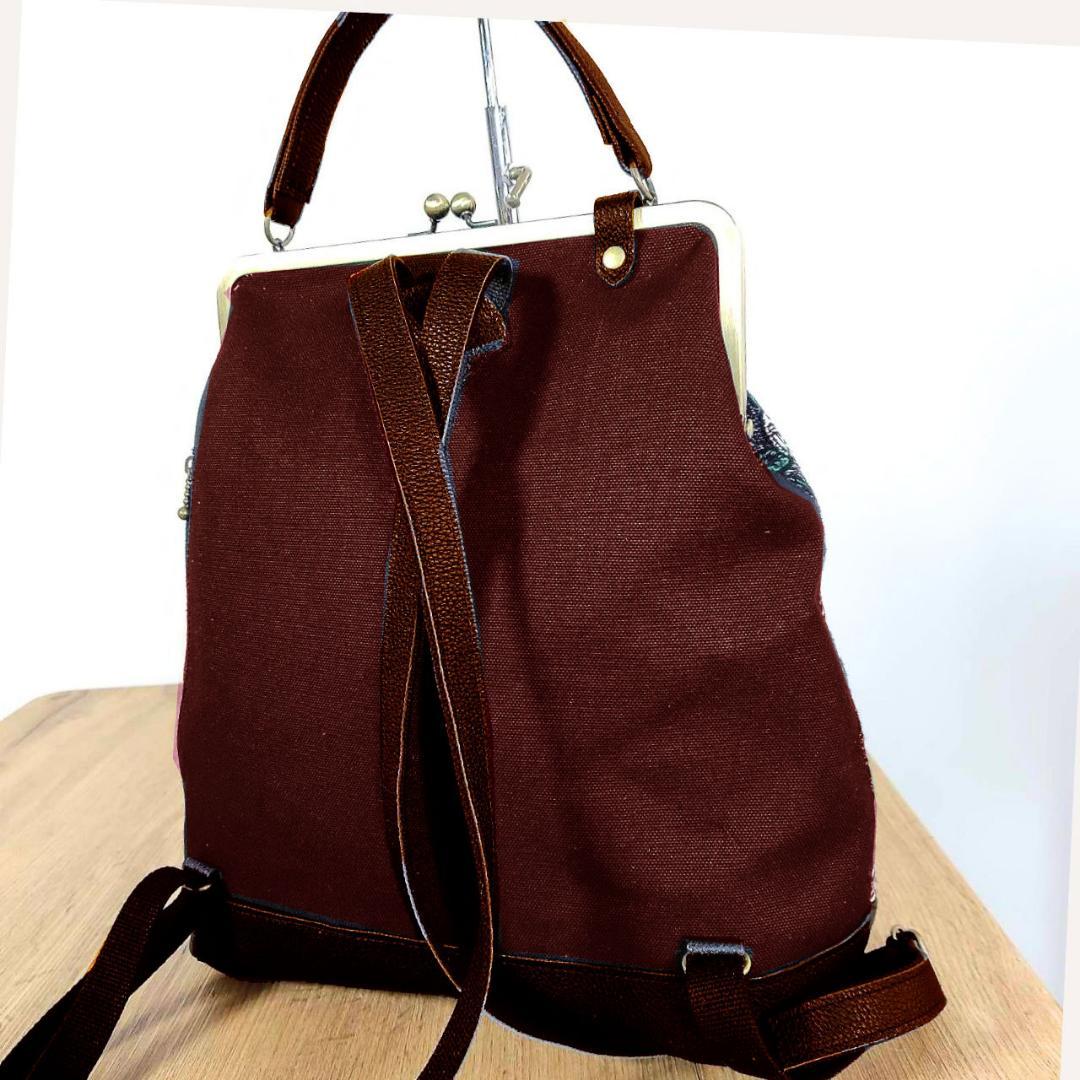 【専用】/2025rosyロージィーブラウン/がま口リュック　牛革チョコ