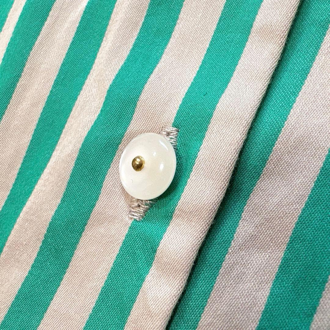 nop de nod リボン付き ストライプ シャツワンピース ロング 長袖 綿