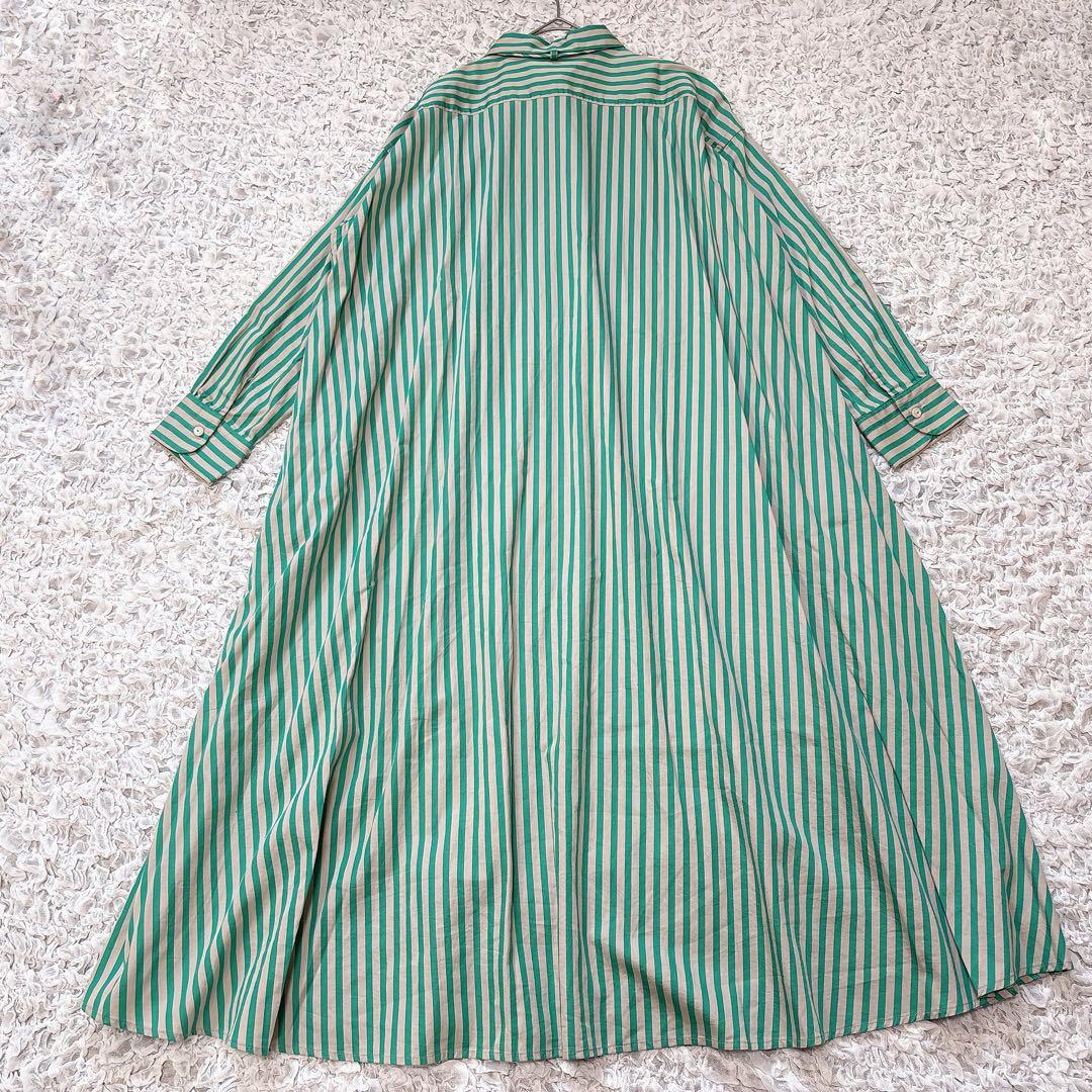 nop de nod リボン付き ストライプ シャツワンピース ロング 長袖 綿