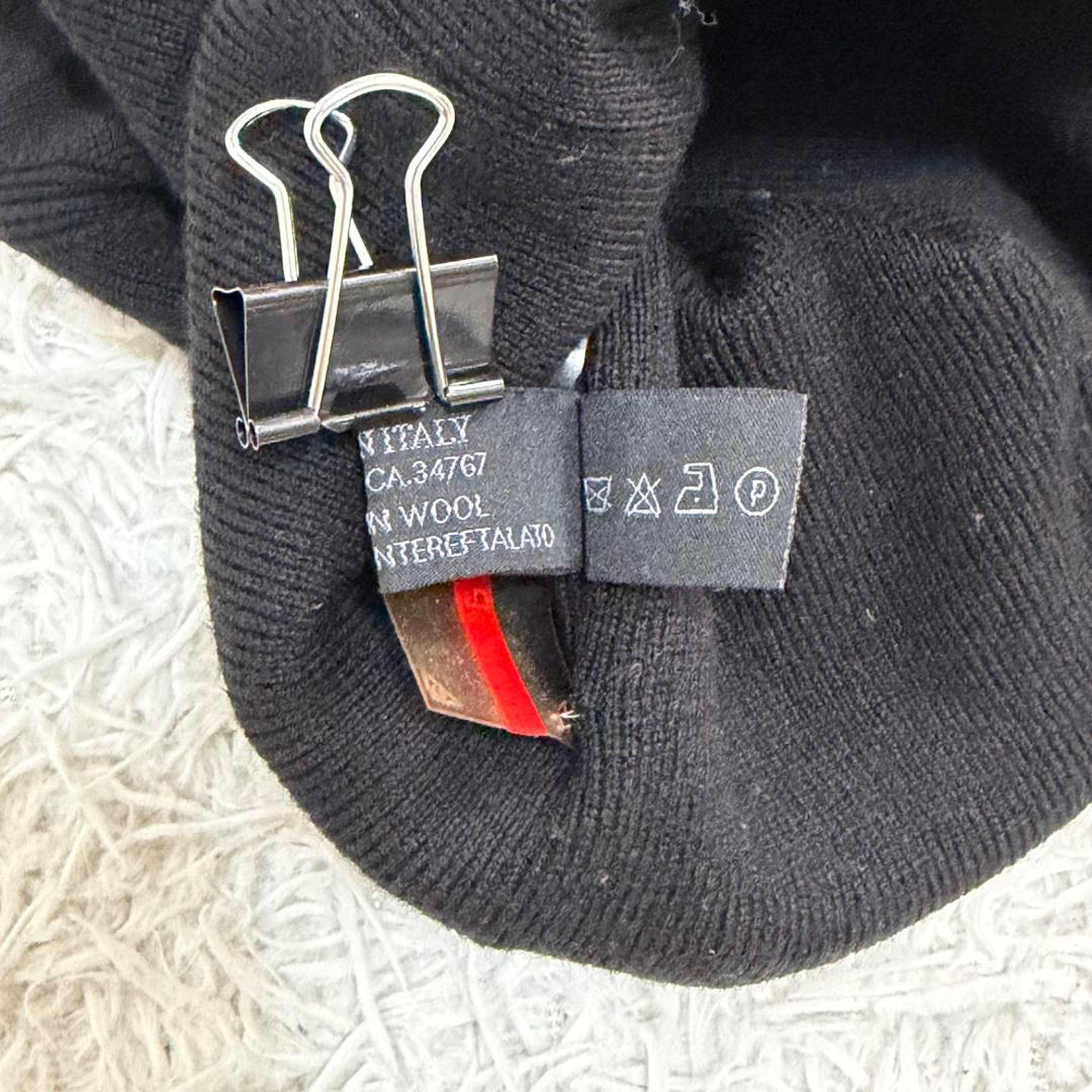 17483✨プラダスポーツ ラバーロゴ ニット帽 ウール ブラック