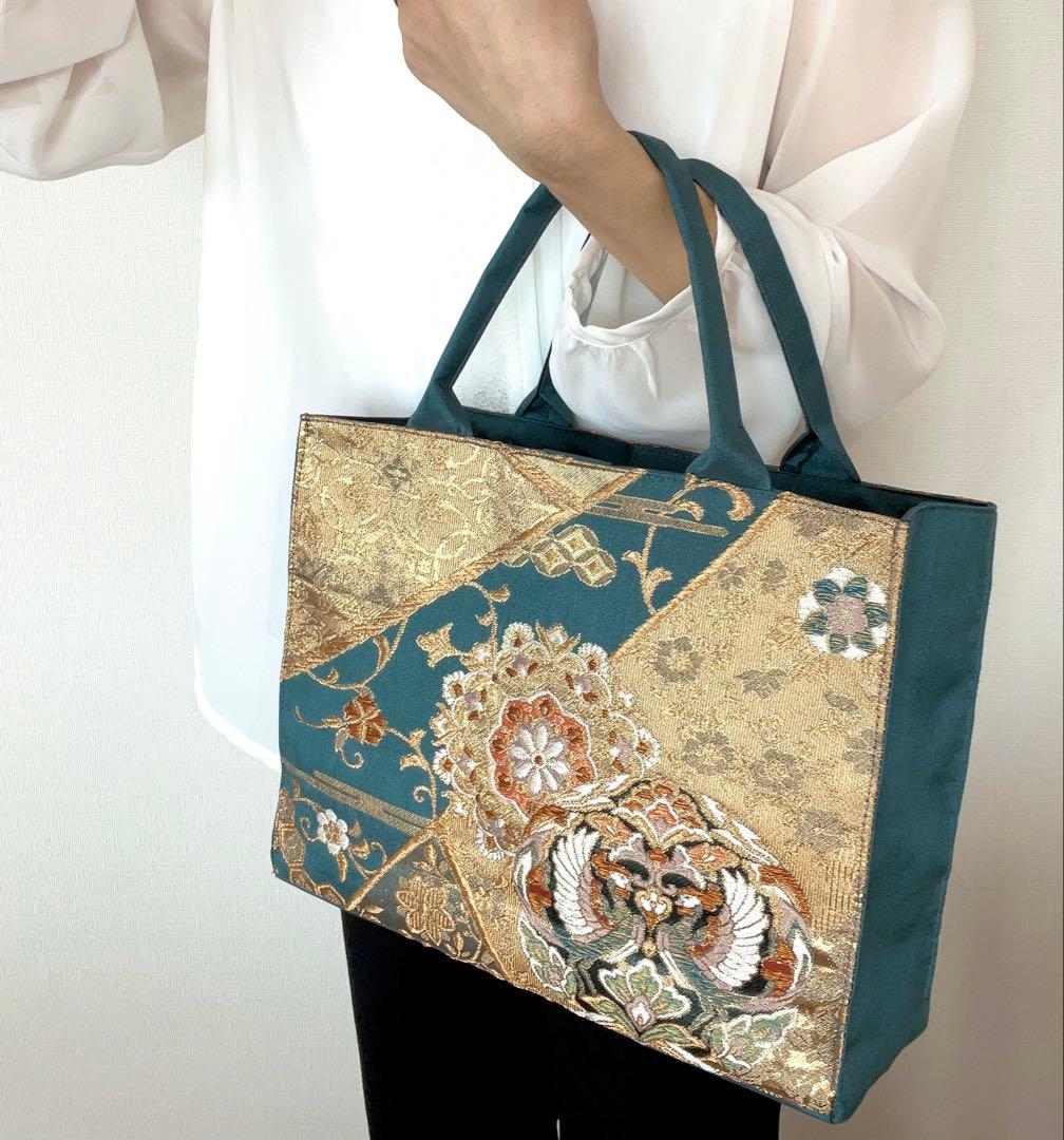 正倉院文様 金糸 袋帯 フォーマルバッグ 帯リメイク 正絹・一点もの 卒業式