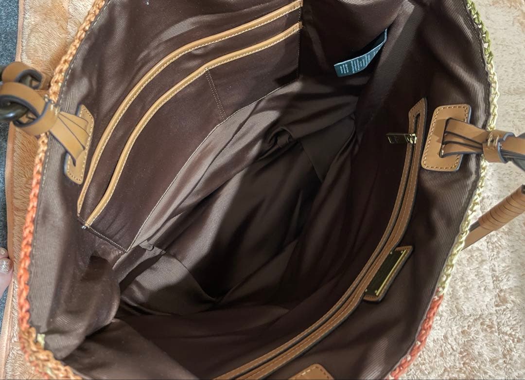 ポロラルフローレン 編み込みトートバッグ 刻印プレート付き