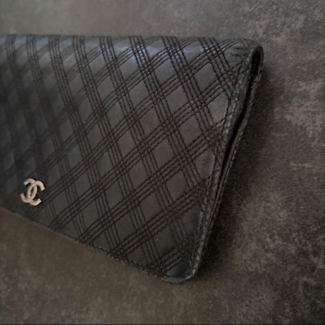 CHANEL ブラック レザー 長財布 二つ折り キルティング ココマーク